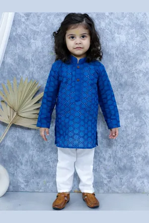 BownBee Boys Floral Embroidered Regular Pure Cotton Kurta with Pyjamas