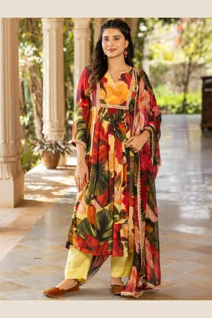 Ambraee Floral Printed Nothed Neck Kurta with Palazzos & Dupatta