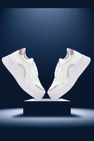 TRASE Women White Colourblocked Lace-Up Sneakers