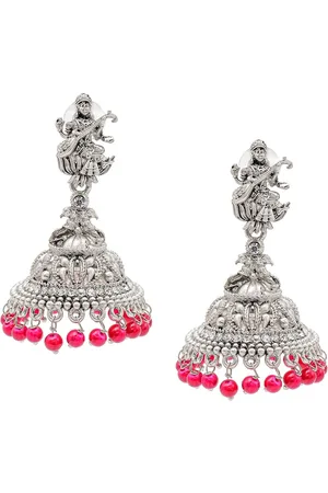 Shivansh Women Silver-Plated Contemporary Jhumkas Earrings 30 gms