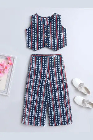 The Magic Wand Girls V-Neck Sleeveless Printed Coat with Palazzos