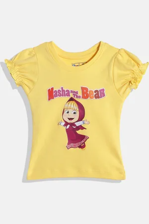 Eteenz Infant Girls Masha and the Bear Print Puff Sleeve Cotton Top