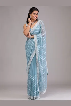 Koskii Floral Embroidered Pure Georgette Saree