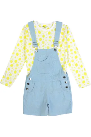 Gini and Jony Girls Printed Denim Dungarees