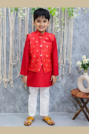 BownBee Boys Printed Regular Thread Work Pure Cotton Kurta with Pyjamas