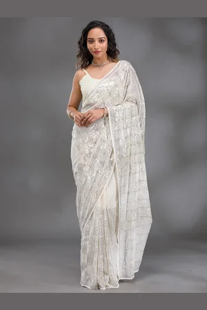 Koskii Embellished Sequinned Pure Georgette Saree
