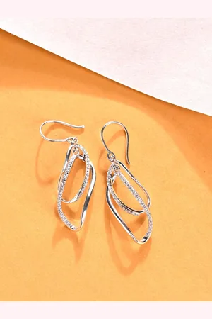 CLARA Rhodium-Plated 925 Silver Cubic Zirconia-Studded Contemporary Drop Earrings