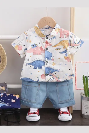 Googo Gaaga Boys Printed Round Neck Pure Cotton Shirt With Short