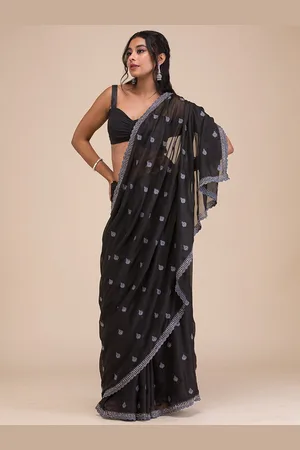 Koskii Embellished Beads and Stones Pure Georgette Saree