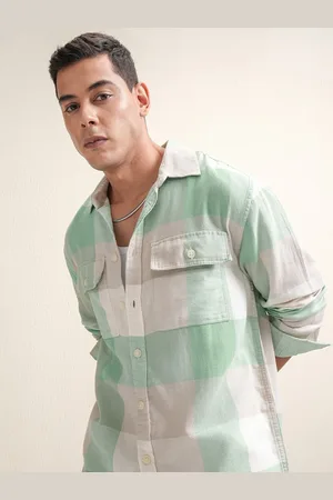 LocoMotive Premium Men Dobby Textured Checked Pockets Oversized Shirt