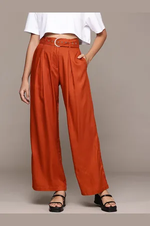 Roadster The Lifestyle Co. Women Super Wide Leg Pleated Korean Pants with Belt