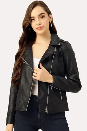 Leather Retail Women Black Floral Outdoor Biker Jacket