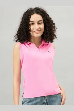 FEMEA Women Solid Polo Collar Sleeveless T-shirt