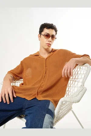 Bewakoof Men Spread Collar Textured Self Design Cotton Oversized Casual Shirt