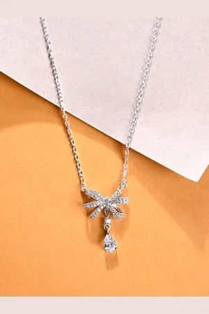 CLARA Rhodium-Plated Cubic Zirconia-Studded 925 Sterling Silver Pendants with Chains