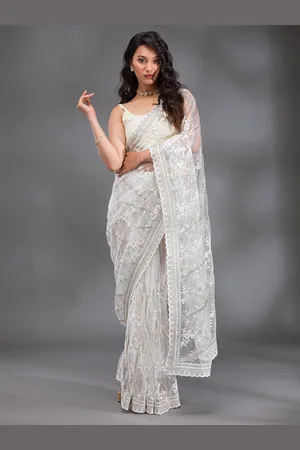 Koskii Embellished Sequinned Net Saree