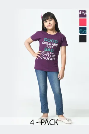 BAESD Girls Pack Of 5 Typography Printed Half Sleeves Slim Fit Pure Cotton T-shirt