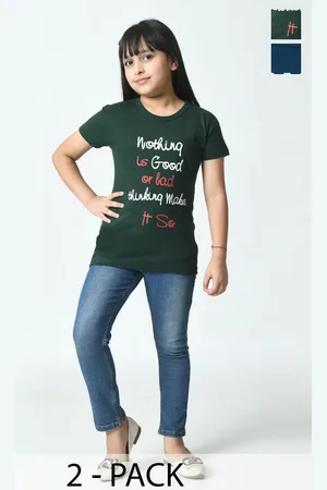 BAESD Girls Pack Of 2 Typography Printed Cotton Slim Fit T-shirts