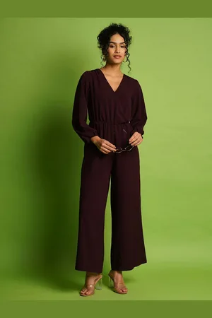 Globus V-Neck Bishop Sleeves Gathered Detail Wrap Basic Jumpsuit