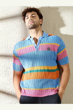 FUGAZEE Men Striped Colourblocked Polo Collar T-shirt