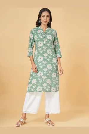 Pantaloons Floral Printed Mandarin Collar Pure Cotton Kurta