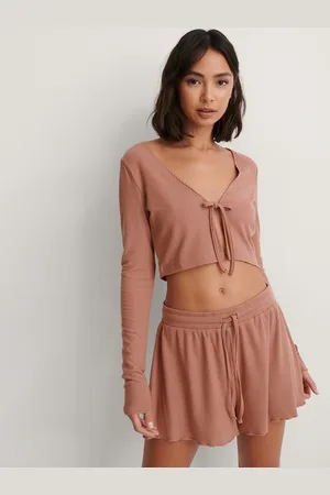 NA-KD Women Dusty Pink Tie-Up Neck Crop Top