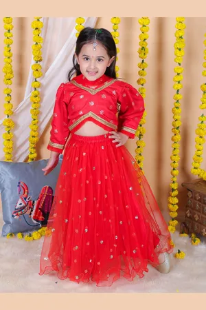 BownBee Girls Floral Embellished Gotta Patti Net Ready to Wear Lehenga & Blouse & Dupatta