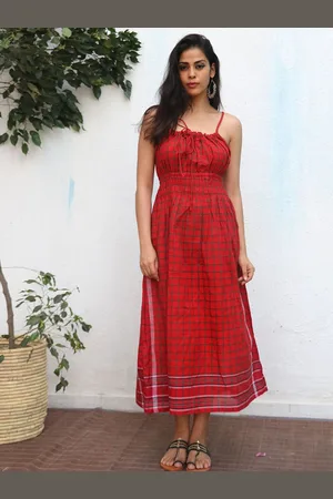 Chidiyaa Women Checked Print Fit & Flare Midi Dress