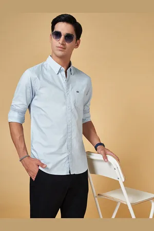 Pantaloons Men Slim Fit Opaque Casual Cotton Blue Shirt