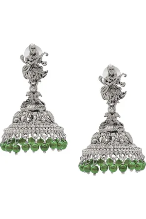 Shivansh Women Silver-Plated Contemporary Jhumkas Earrings 30 gms
