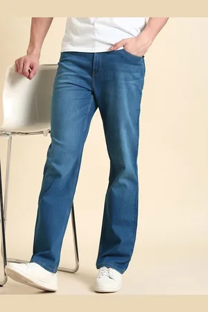 Mast & Harbour Men Blue Straight Fit Clean Look Whiskers and Chevrons Stretchable Jeans