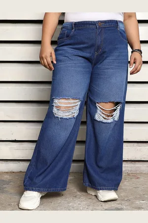 High Star Women Wide Leg High-Rise Mildly Distressed Pure Cotton Jeans