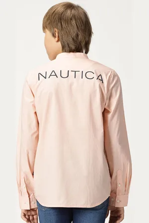 Nautica Boys Premium Mandarin Collar Pure Cotton Casual Shirt