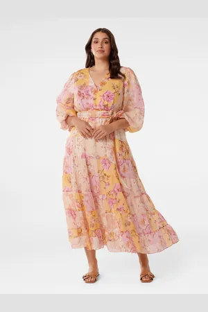Forever New Floral Print Fit & Flare Midi Wrap Dress