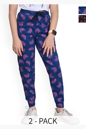 BAESD Girls Pack of 2 Floral Printed Mid-Rise Pure Cotton Joggers