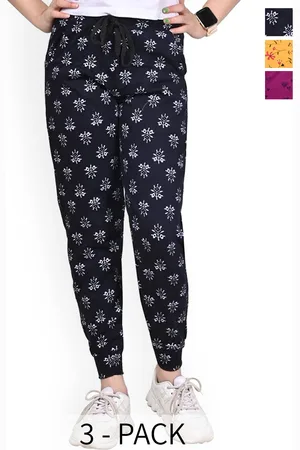 BAESD Girls Pack of 3 Printed Mid-Rise Pure Cotton Joggers