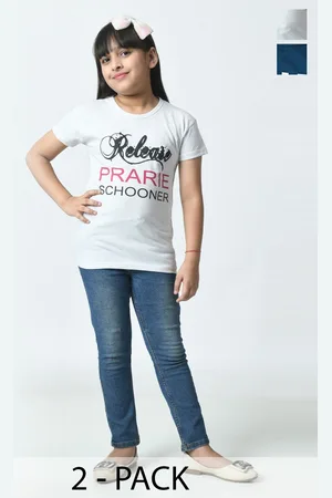 BAESD Girls Pack Of 2 Typography Printed Cotton Slim Fit T-shirts