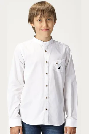 Nautica Boys Pure Cotton Band Collar Premium Opaque Casual Shirt