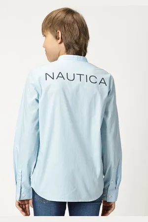 Nautica Boys Premium Mandarin Collar Pure Cotton Casual Shirt