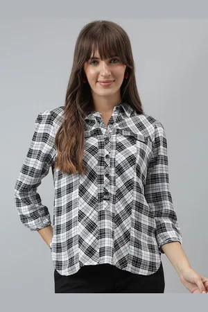 Latin Quarters Women Tartan Checks Spread Collar Casual Shirt