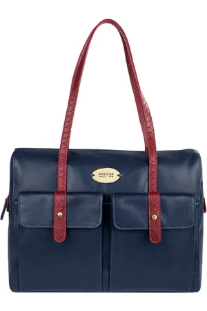 Hidesign Women Navy Blue Solid Leather Laptop Bag