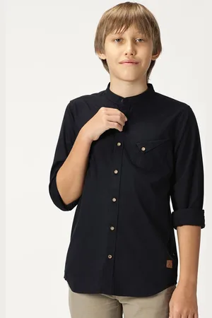 Nautica Boys Premium Mandarin Collar Cotton Casual Shirt