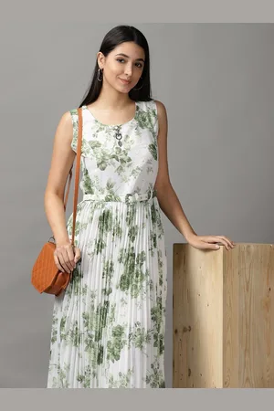 SHOWOFF Women White & Sea Green Floral Maxi Dress