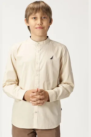 Nautica Boys Pure Cotton Band Collar Premium Opaque Casual Shirt