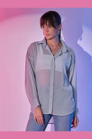 BuyNewTrend Women Comfort Sheer Casual Oversized Shirt