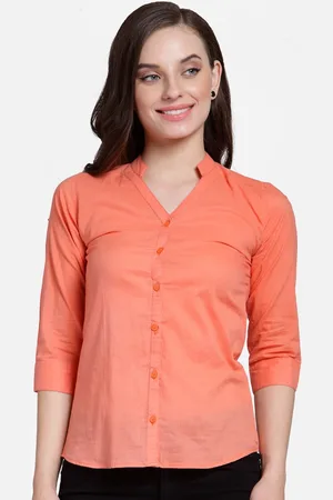 Cation Women Orange Solid Casual Shirt