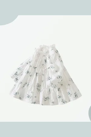Stylecast Girls White & Blue Floral Printed Cotton A-Line Dress