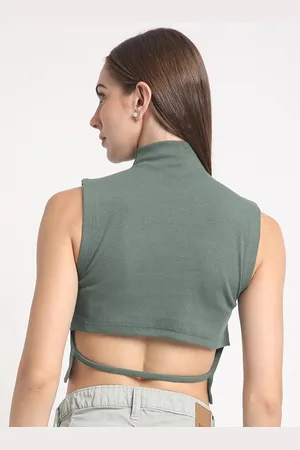Bene Kleed High Neck Sleeveless Ribbed Fitted Crop Top