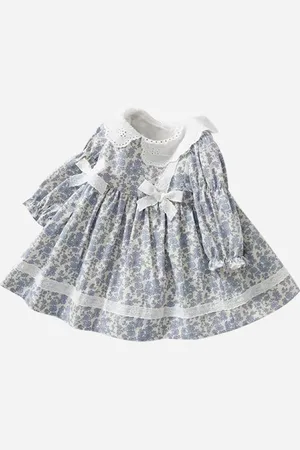 Stylecast Girls Blue & White Floral Print Cotton A-Line Dress