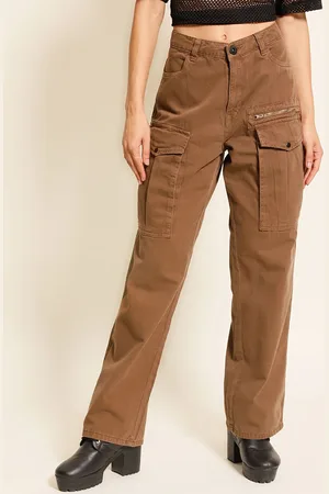 Roadster The Lifestyle Co. Women Brown Straight fit High Rise Cotton Cargo Trouser